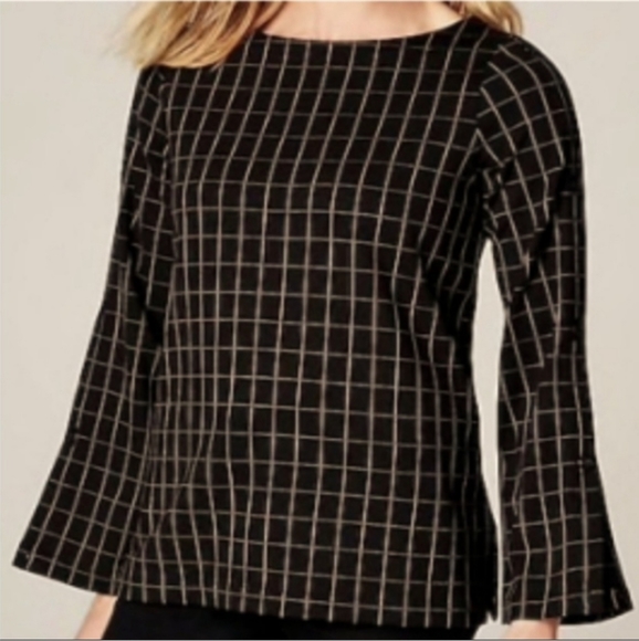 New J.Jill Ponte Knit Windowpane Plaid Check Boatneck Button Sleeve Top - Picture 1 of 12